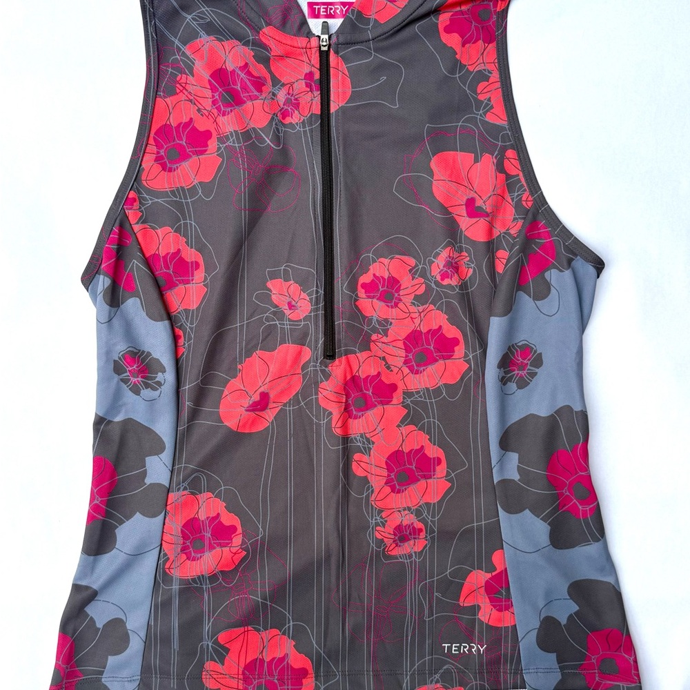 Terry Women's Sleeveless Floral Cycling Jersey - Red and Gray